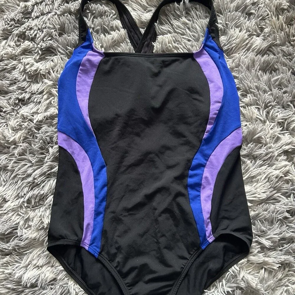 Lands End Black Blue Womens One Piece Size‎ 10 Swimsuit Bathing Suit Summer